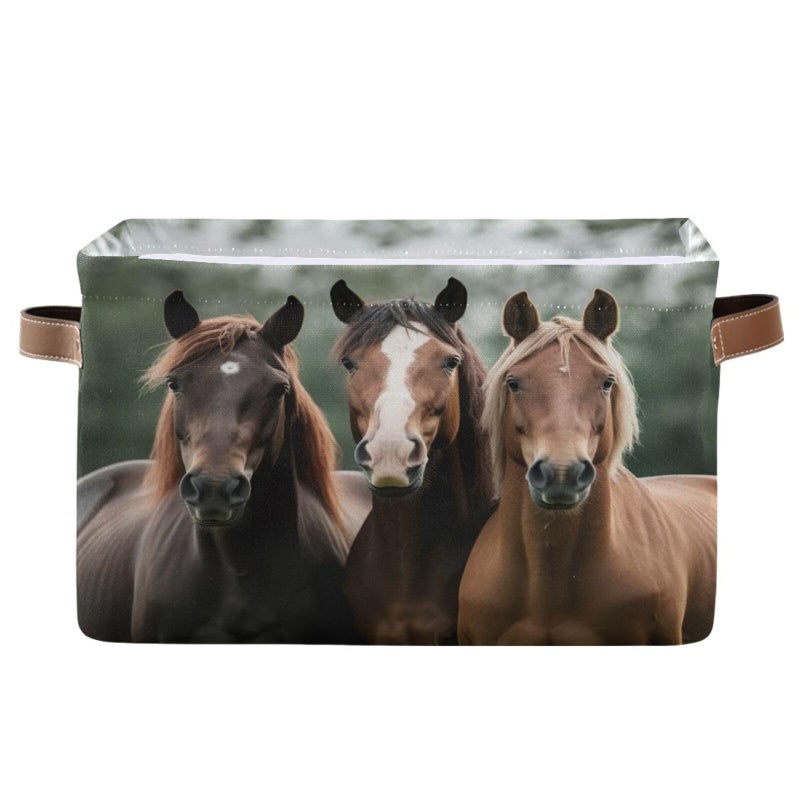 STAYTOP Large Storage Basket Collapsible Toy Storage Bins Waterproof Laundry Basket with Handle.Used for Home Closets, Offices, Bedrooms, Kids Toy and Gift Baskets-Cute Horsesï¼ˆRectangularï¼‰1PCS - Image 1